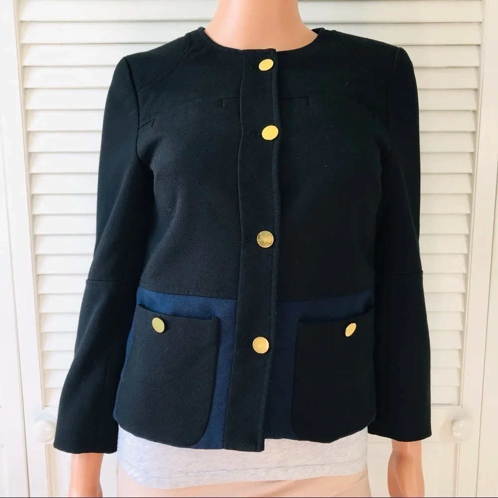 H&M Black Blue Button Up Blazer Size 4